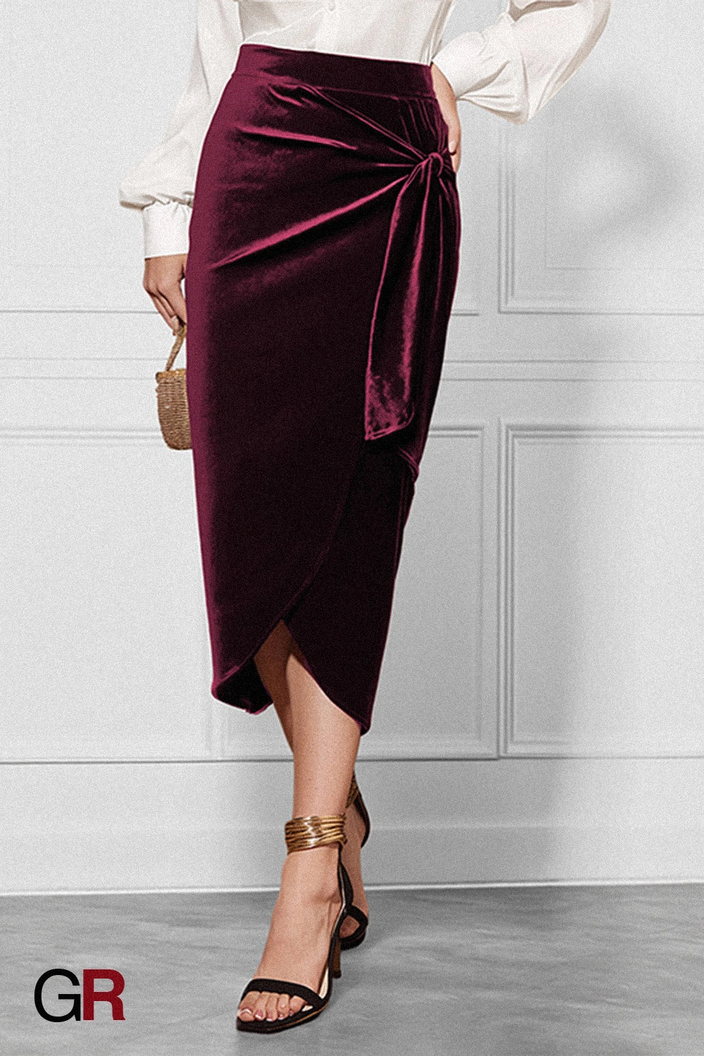 Velour Sash Wrap Midi Skirt