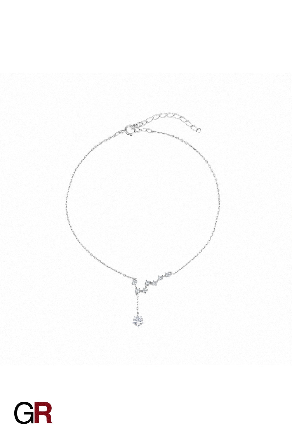 “GlamoROZ Éclat Argenté Luminous Silver Anklet Jewelry silver chain and zircon detail close-up”