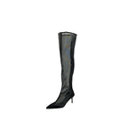 Fashion Pointed Transparent Mesh High Leg Boot Back Zipper Breathable Stiletto Heel Sandal Boots