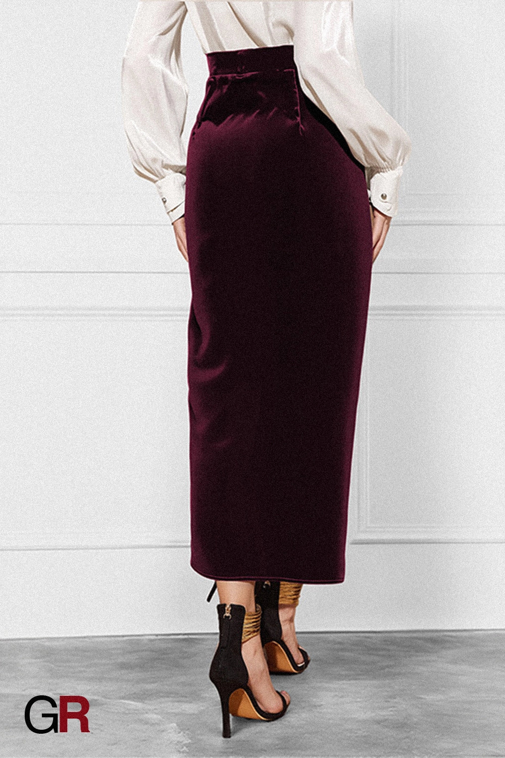 Velour Sash Wrap Midi Skirt