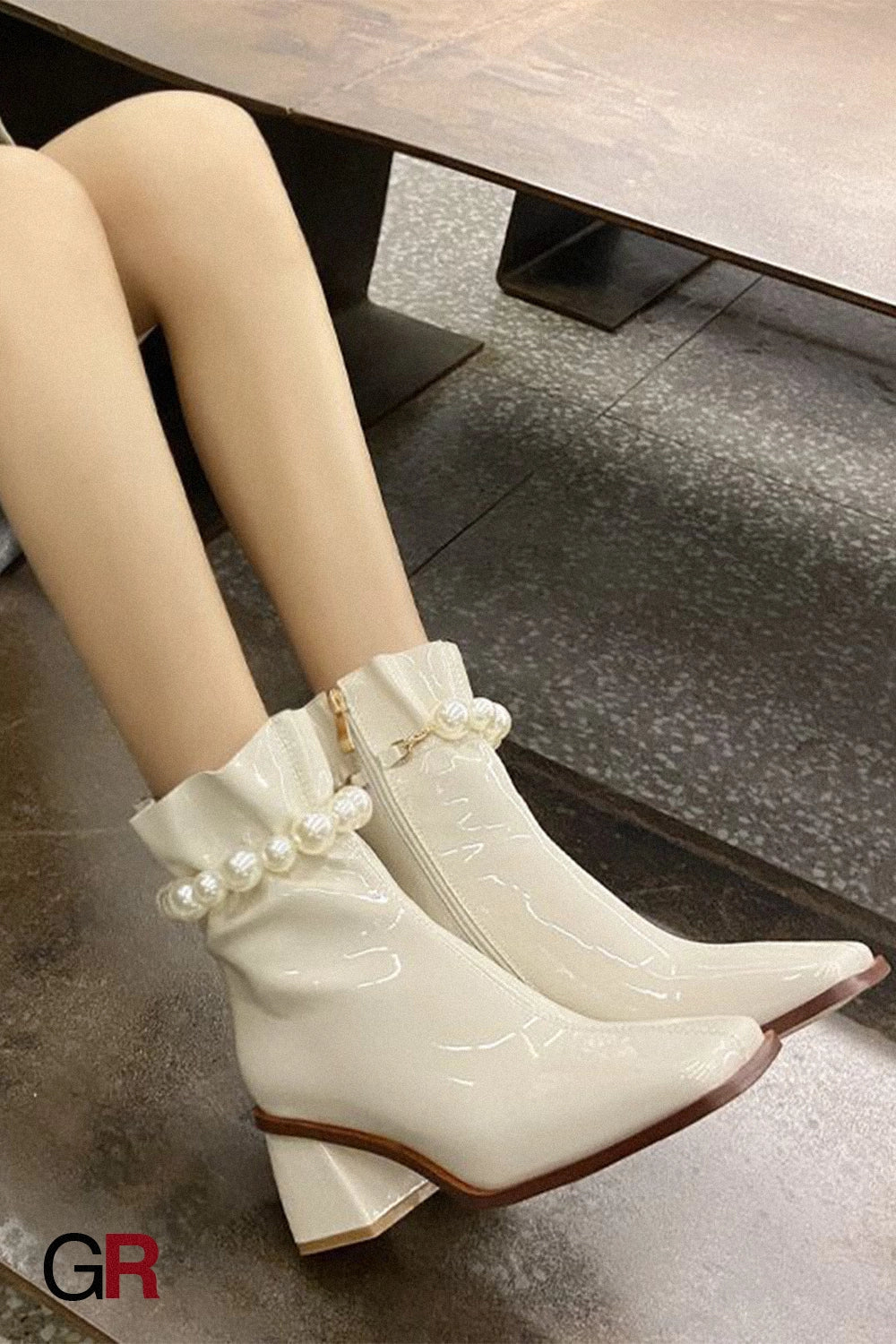 Colette Pearl-Trim Ankle Boots