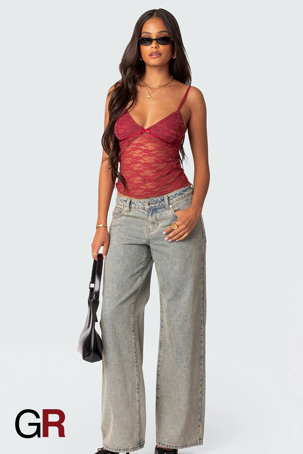 Vivid Charm V-Neck Bow Strap Red Top - GlamoROZ