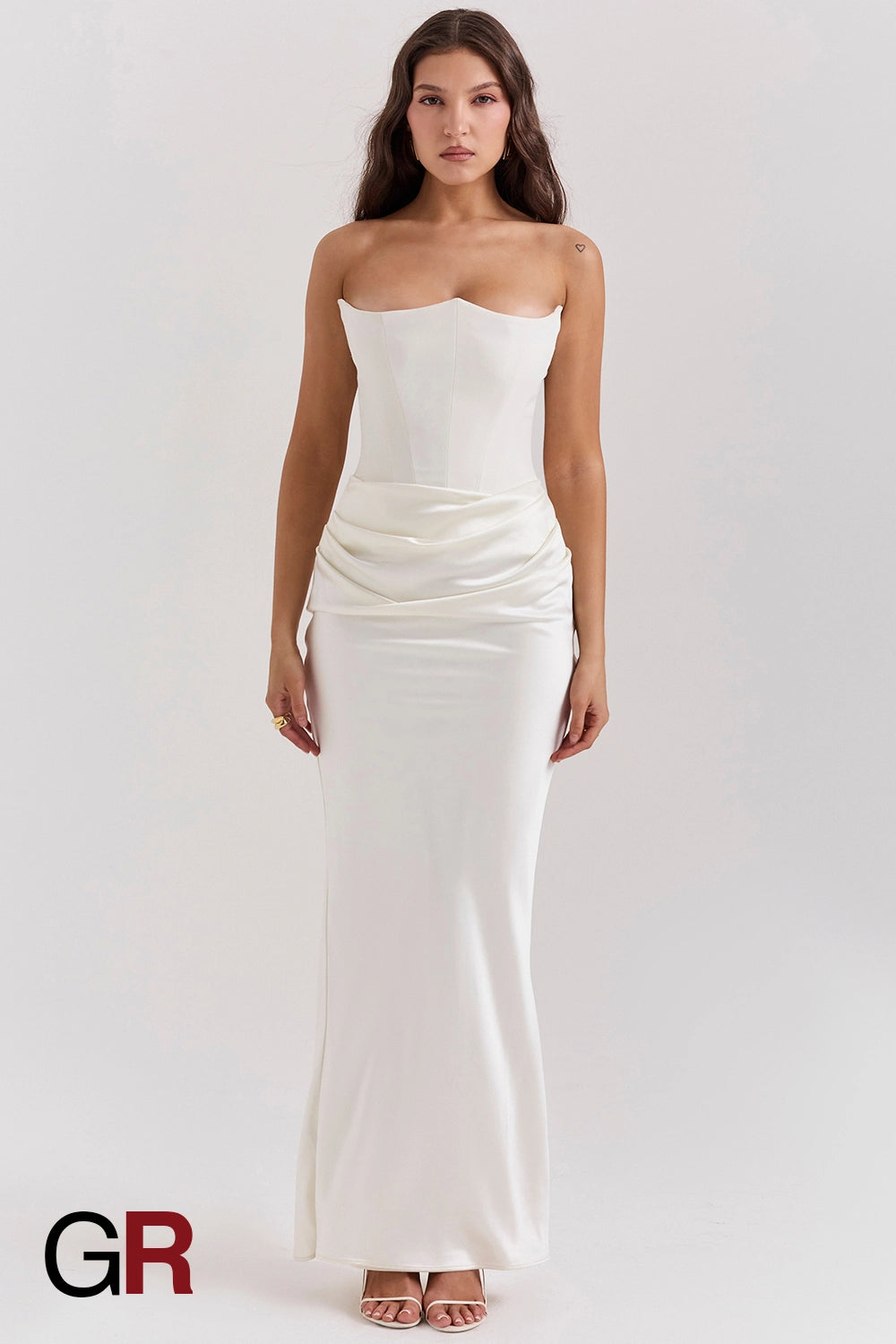 Fishbone Bandeau Backless Evening White Gown - GlamoROZ