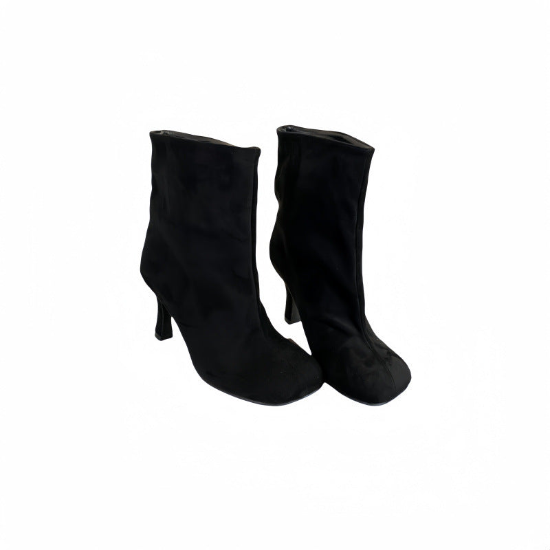 Simple Graceful Round Toe High Heel Booties