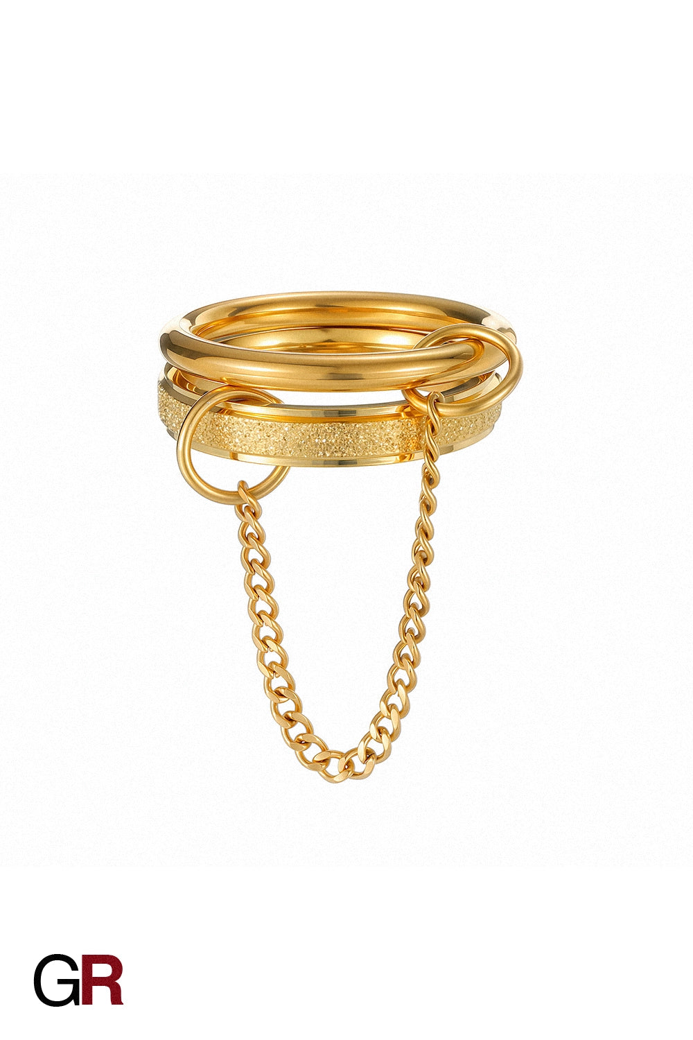 “GlamoROZ Orbit Duo Gold & Silver Chain Ring Jewelry close-up of mixed metal links”