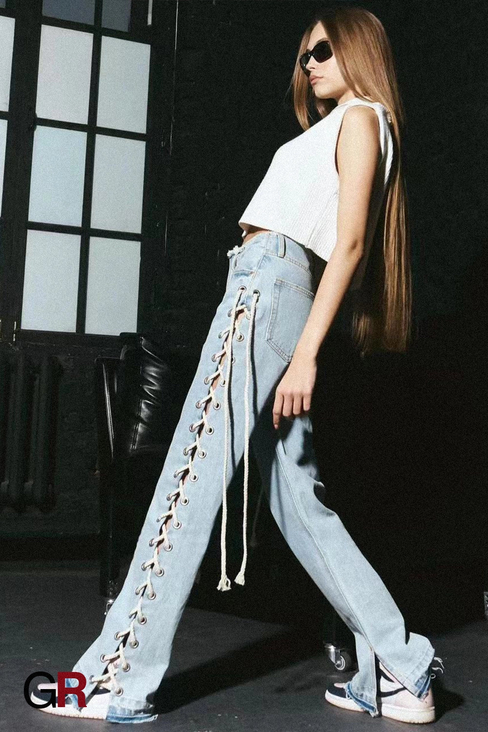 Nightfall Corset-Lace Denim Trouser