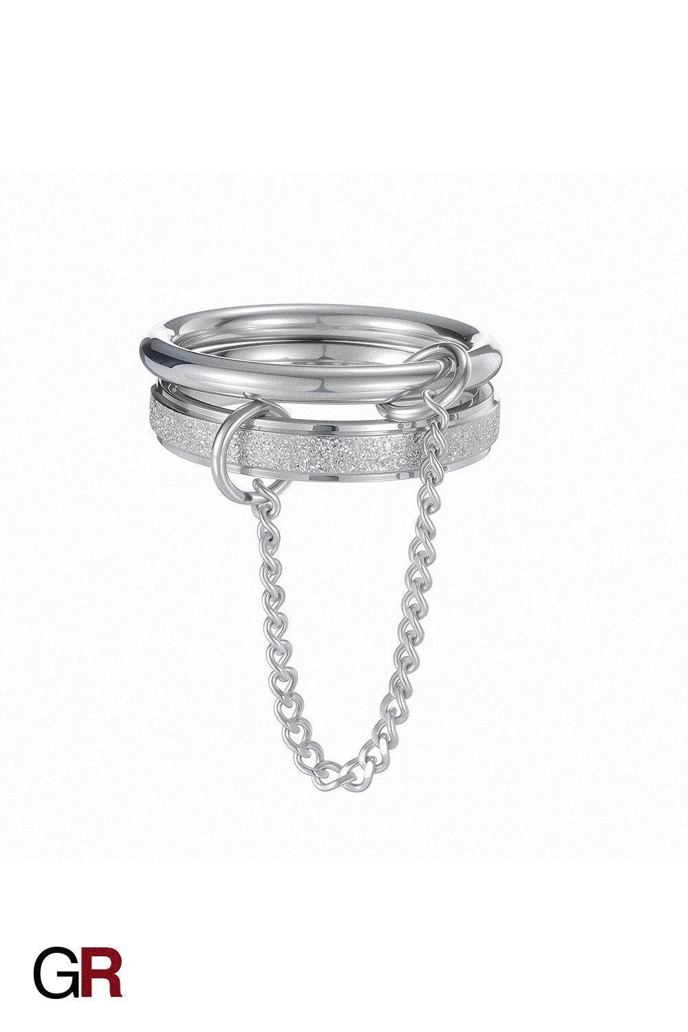 “GlamoROZ Orbit Duo Gold & Silver Chain Ring Jewelry styled on model hand with elegant outfit”