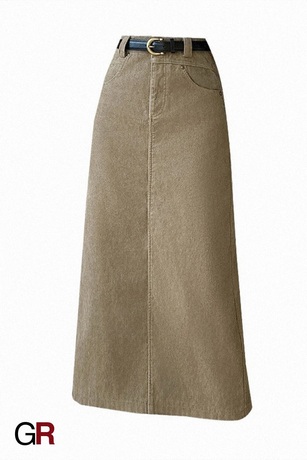 Velveteen Belted Midi Skirt