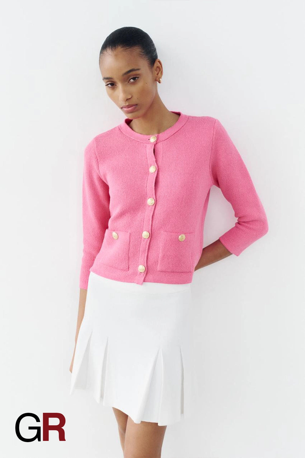 Luxe Single-Breasted Pink Knit Elegance - GlamoROZ