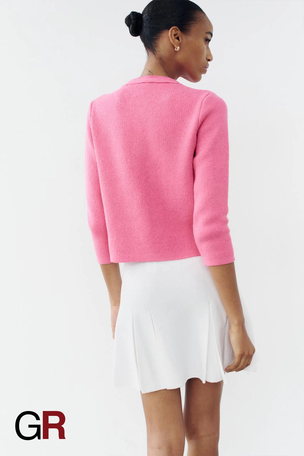 Luxe Single-Breasted Pink Knit Elegance - GlamoROZ