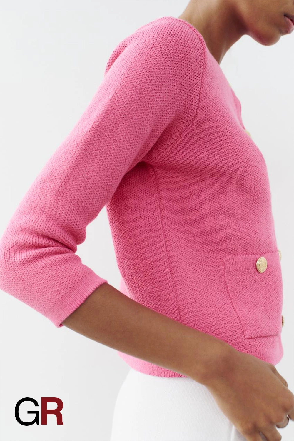 Luxe Single-Breasted Pink Knit Elegance - GlamoROZ