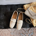 Parisian Pearl Embellished Retro Flats - GlamoROZ