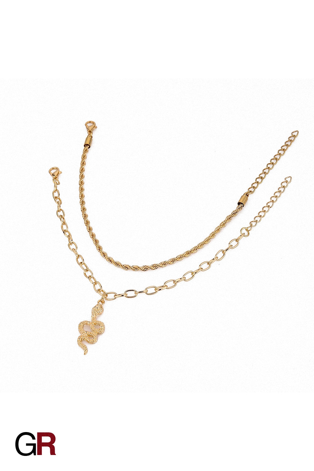 “GlamoROZ Serpentine Divine Luminous Gold Circle Anklet Jewelry close-up showing double-circle detail”