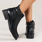 Noir Buckle Chelsea Ankle Boots - GlamoROZ