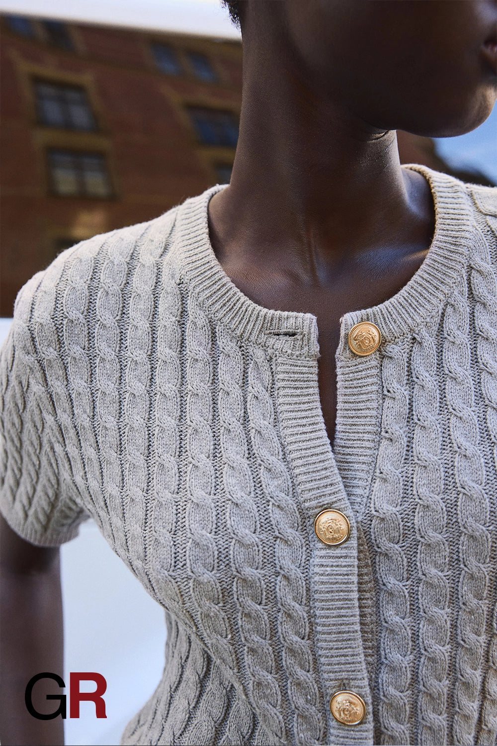 Continental Chic Short-Sleeve Grey Knit Cardigan - GlamoROZ