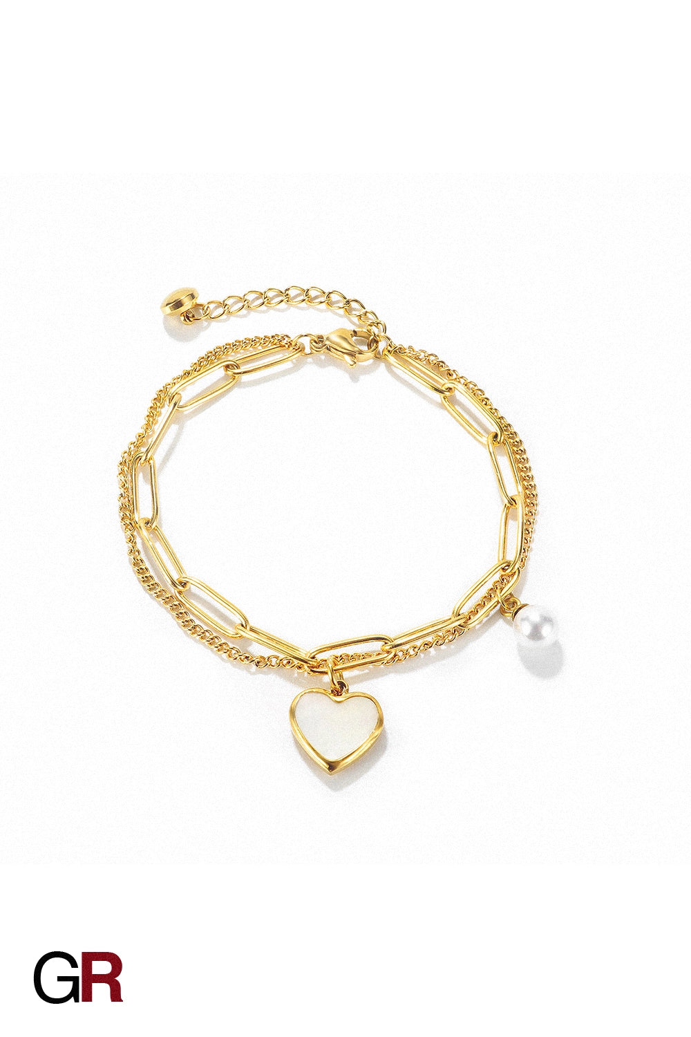 “GlamoROZ Lune Amour Luminous Gold Beaded Bracelet Jewelry gold-plated dual chains detail close-up”