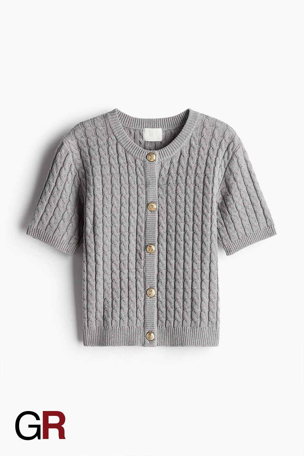 Continental Chic Short-Sleeve Grey Knit Cardigan - GlamoROZ