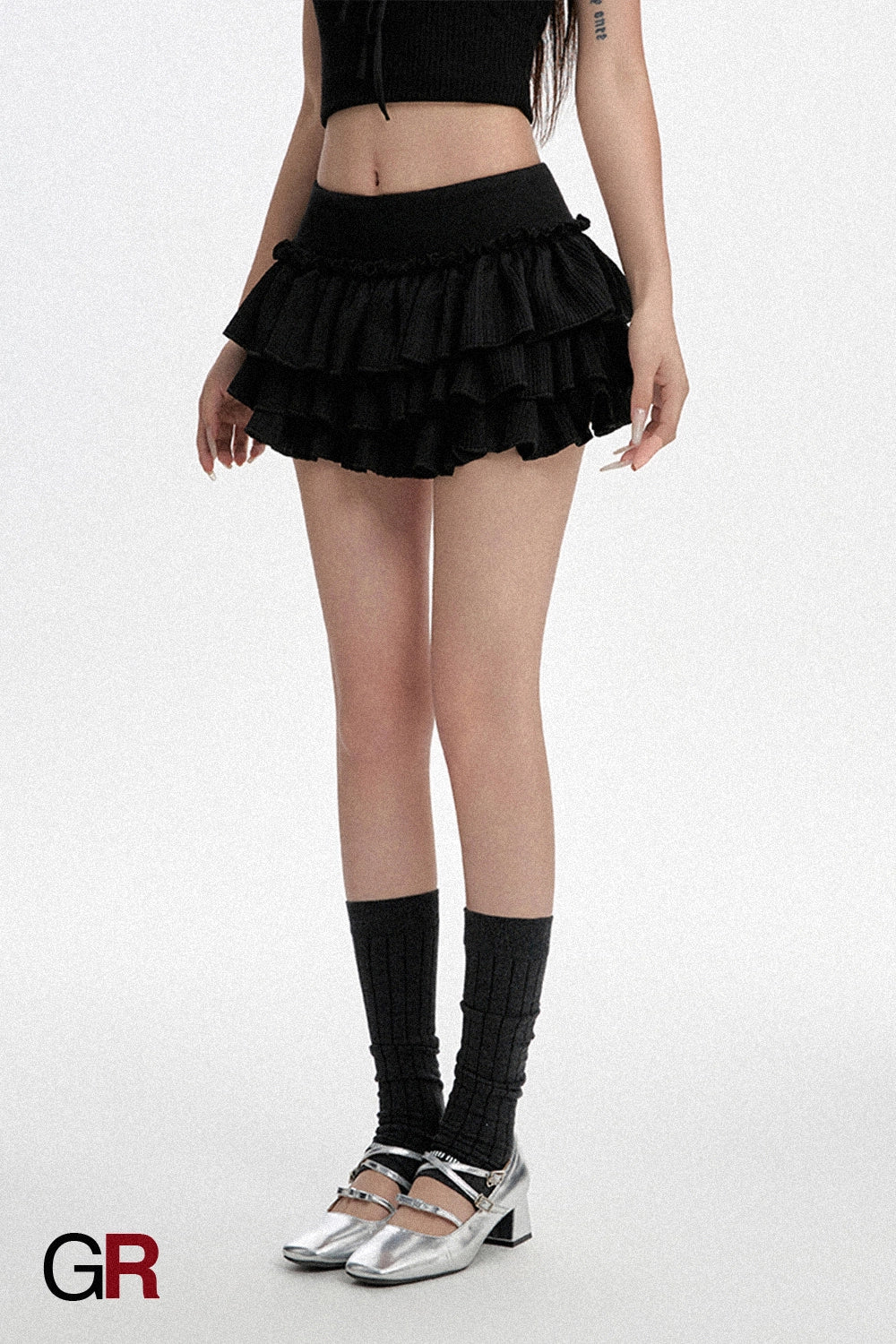 Tiered Ruffle Knit Micro Skirt