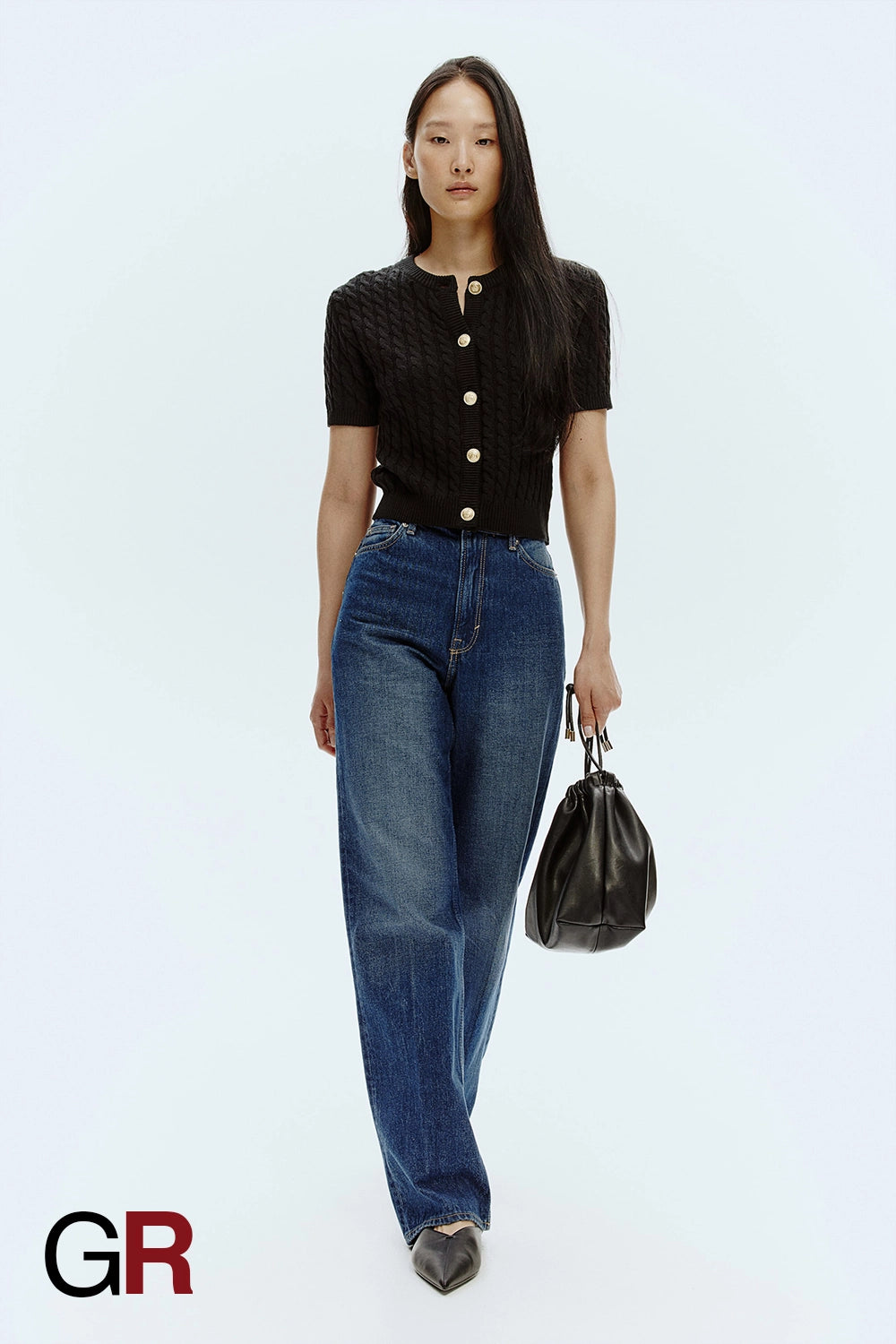 Continental Chic Short-Sleeve Black Knit Cardigan - GlamoROZ