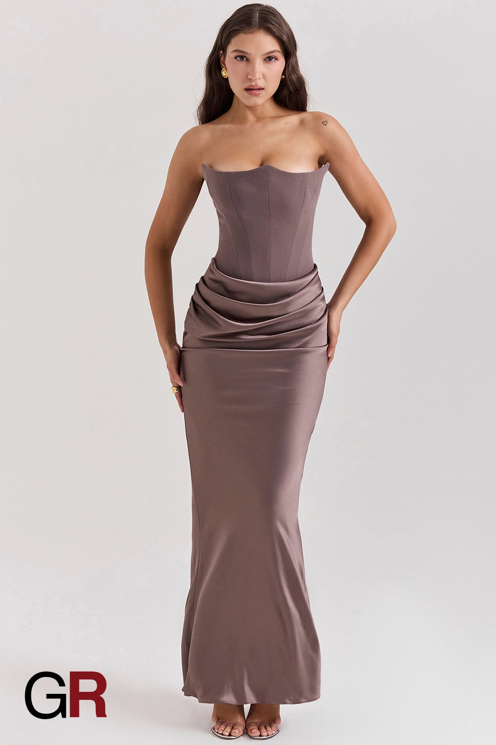Fishbone Bandeau Backless Evening Gray Gown - GlamoROZ