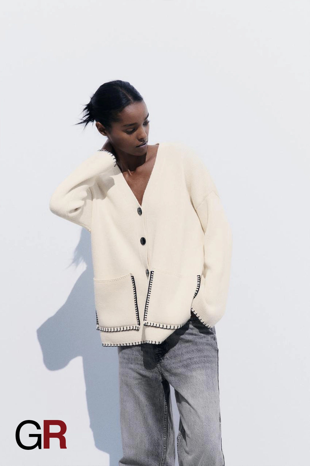 Luxe Contrast-Tie Knitted Cardigan - GlamoROZ