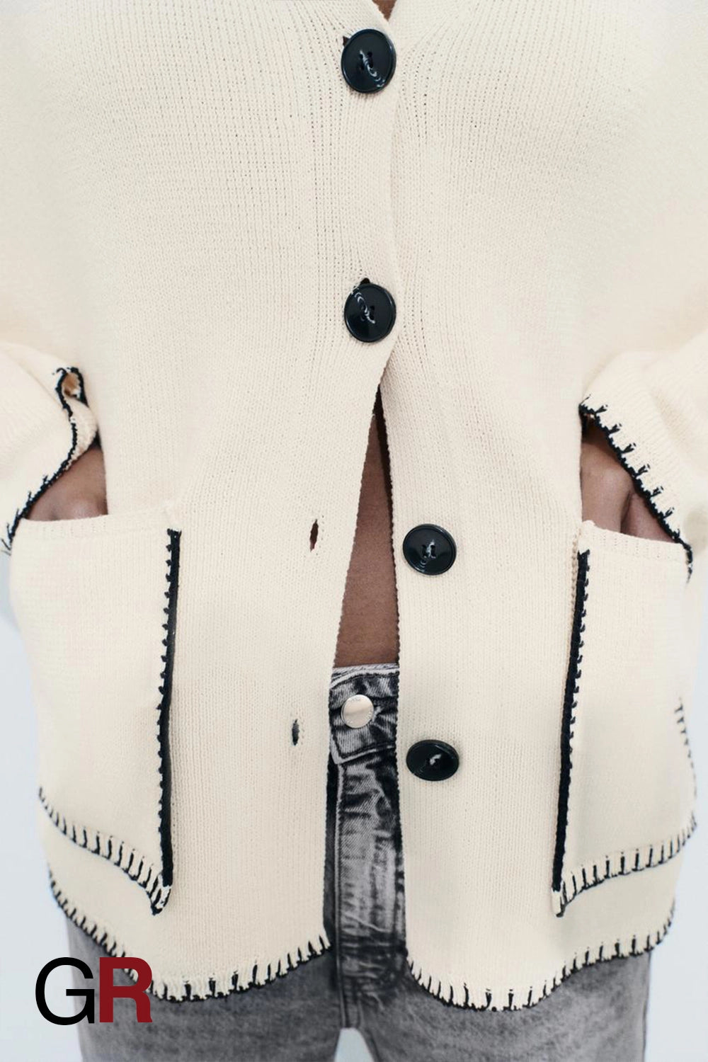 Luxe Contrast-Tie Knitted Cardigan - GlamoROZ