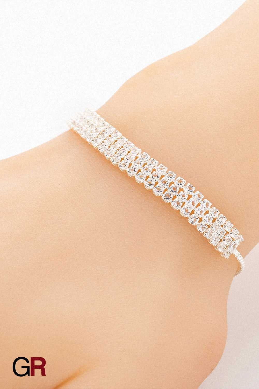 “GlamoROZ Lumiere Pavé Luminous Crystal Link Bracelet Jewelry front view on neutral background”