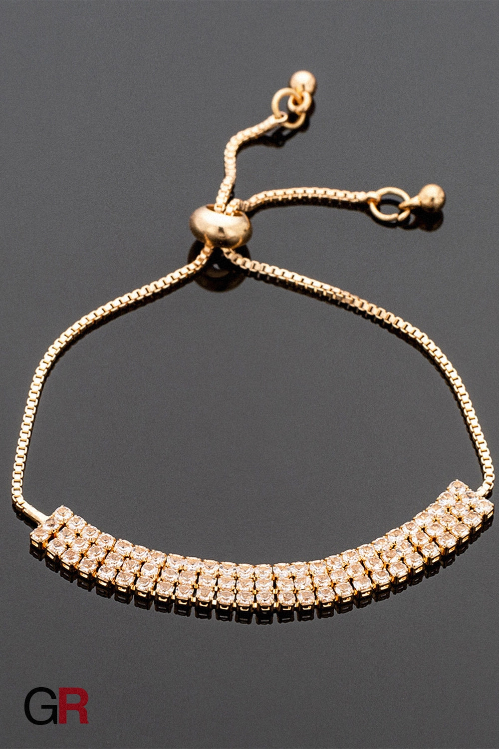 “GlamoROZ Lumiere Pavé Luminous Crystal Link Bracelet Jewelry adjustable clasp and smooth link detail close-up”