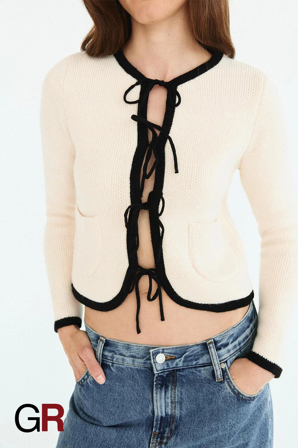 Urban Elegance Contrast-Tie Cardigan - GlamoROZ