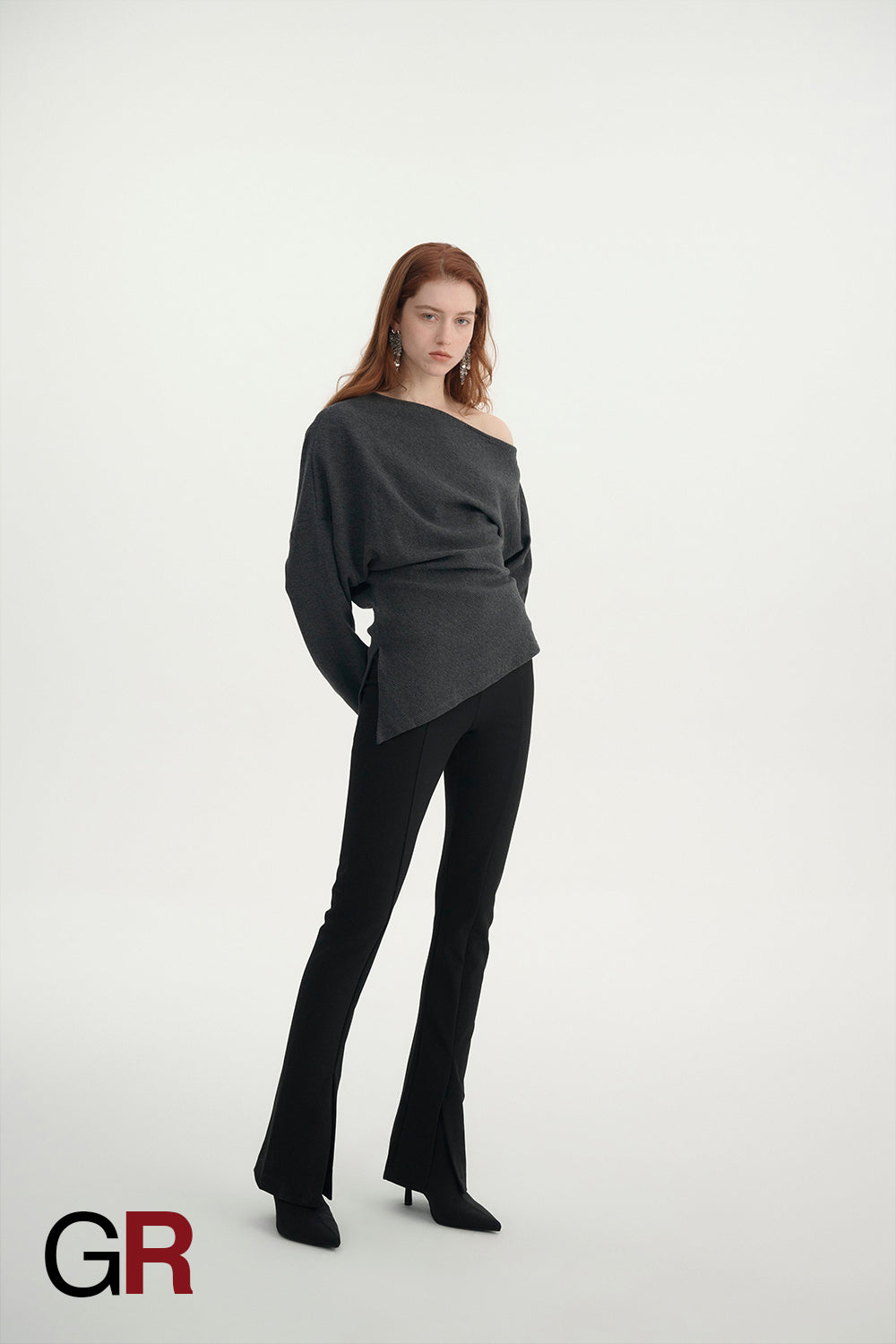 Velour Grace Slant Shoulder gray Lounge Top - GlamoROZ