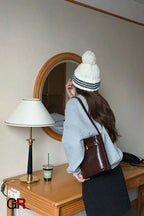 Oil Wax Leather Shoulder Messenger Bag Retro Simple Bucket Bag