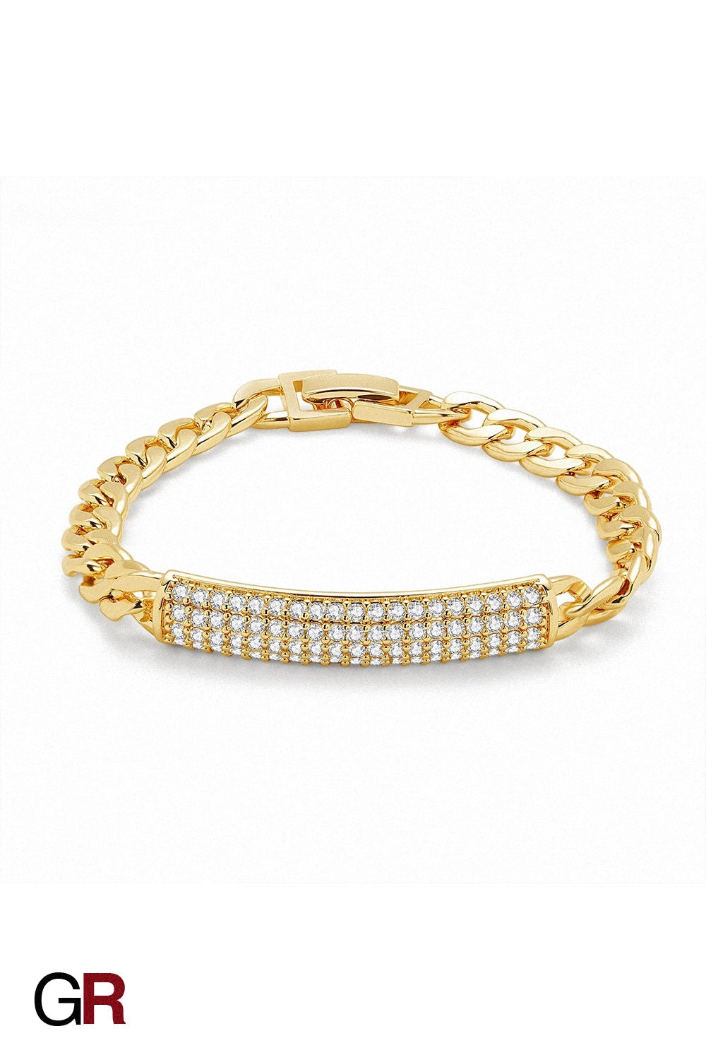 “GlamoROZ Aurora Pavé Luminous Gold Link Bracelet Jewelry close-up showing pavé crystal detail”