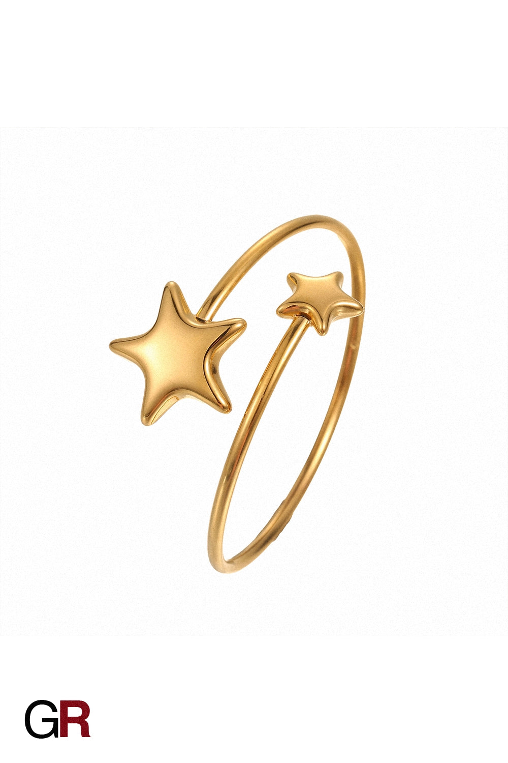 “GlamoROZ Astre Divin Luminous Gold Charm Bangle Jewelry styled on model wrist with sandals”