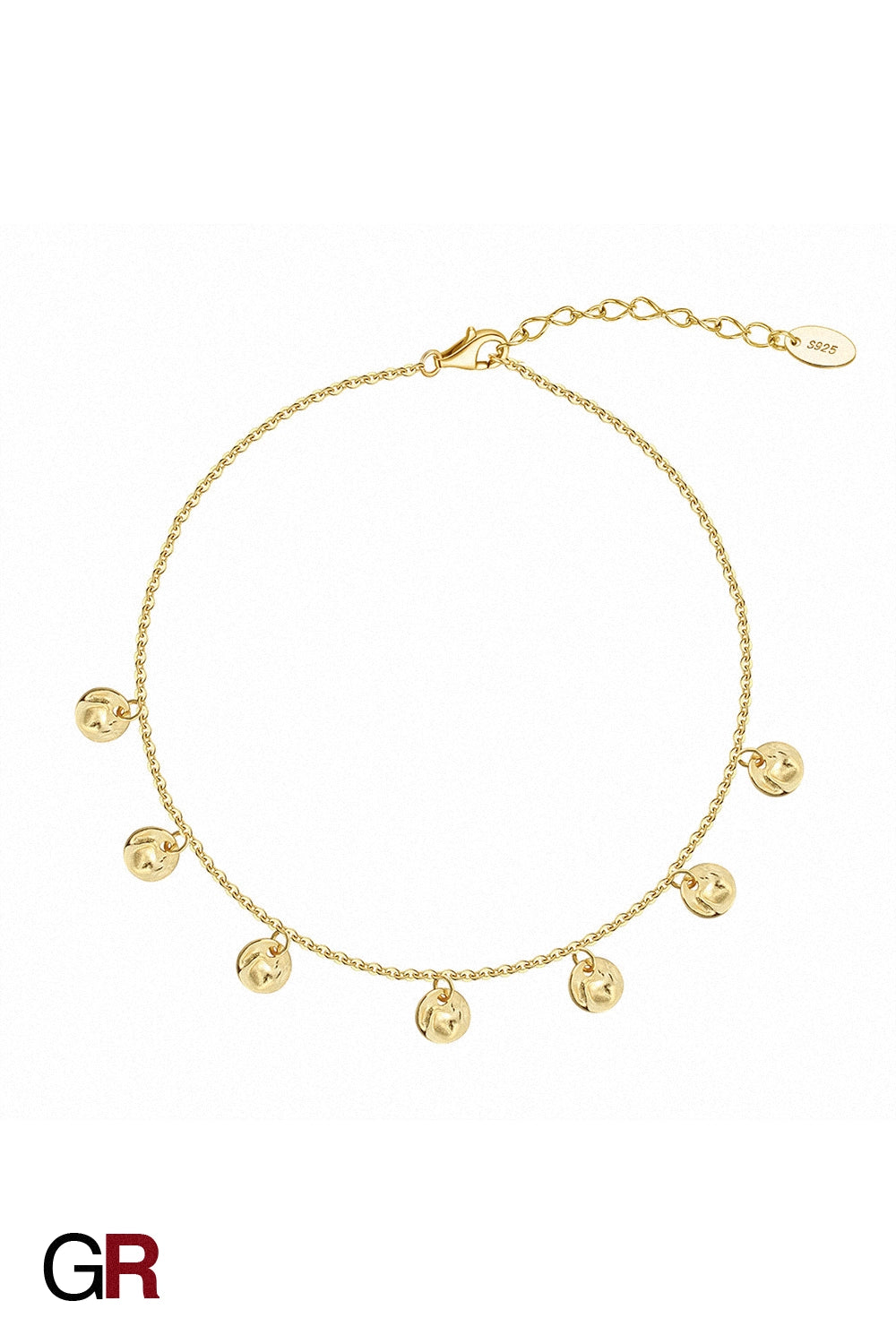 “GlamoROZ Soleil Lumineux Gold Circle Anklet Jewelry styled on model ankle with sandals”