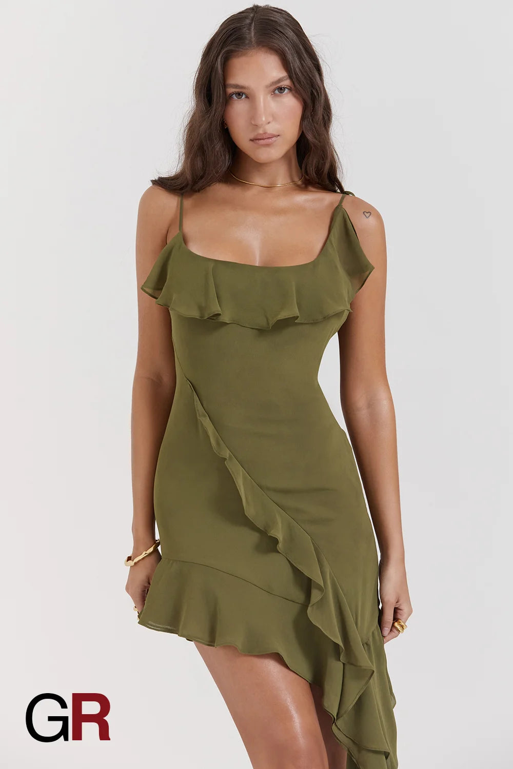 Irregular Hem Mesh Slip Green Dress - GlamoROZ
