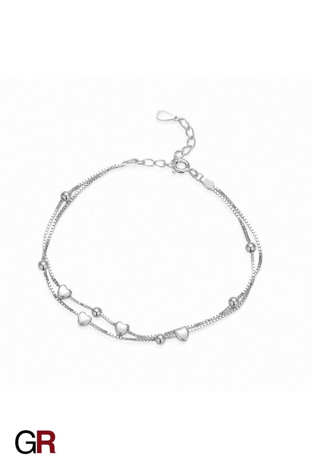 “GlamoROZ Luna Cœur Luminous Gold Beaded Bracelet Jewelry flat-lay on soft beige fabric background”