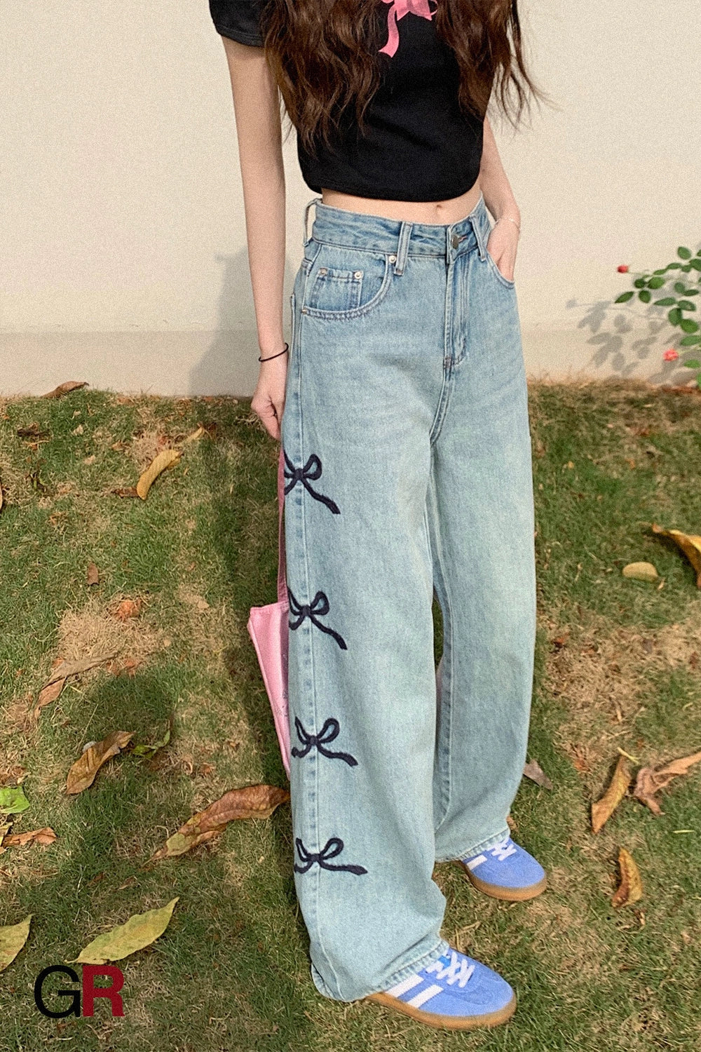Coquette Bows Wide-Leg Denim Trouser