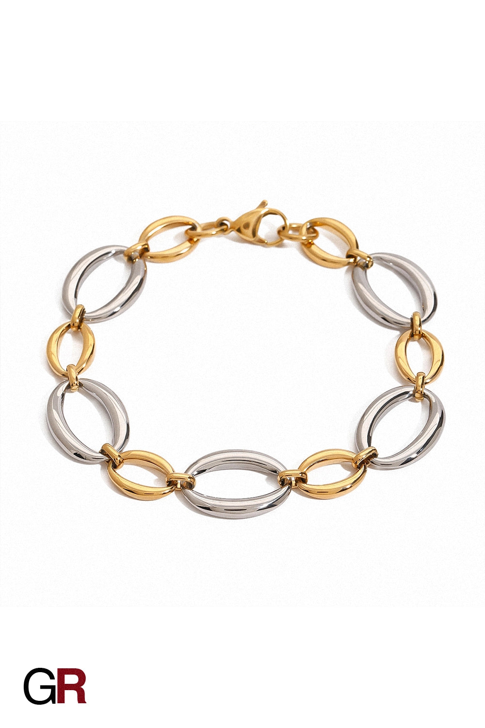 “GlamoROZ Aurora Duo Luminous Link Bracelet Jewelry close-up showing dual-tone chain detail”