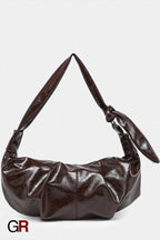 Simple Pleated Knotted Large Capacity Retro Leather Croissant