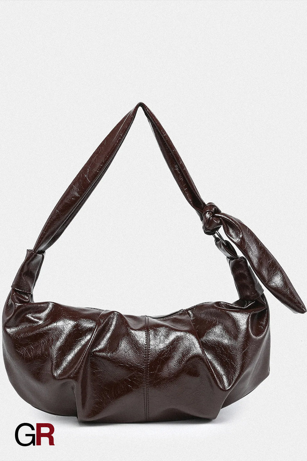 Simple Pleated Knotted Large Capacity Retro Leather Croissant