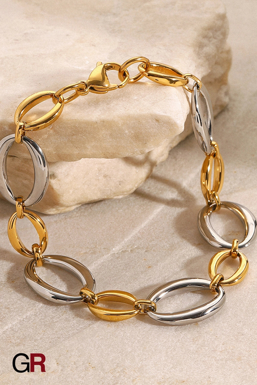 “GlamoROZ Aurora Duo Luminous Link Bracelet Jewelry styled on model wrist”