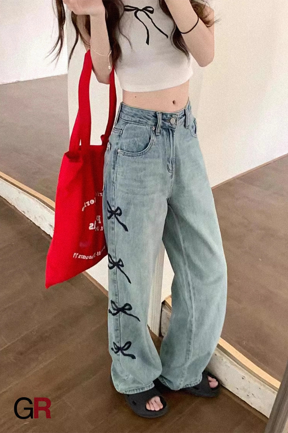 Coquette Bows Wide-Leg Denim Trouser