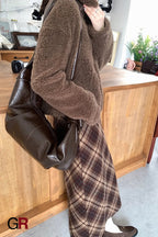 Simple Pleated Knotted Large Capacity Retro Leather Croissant