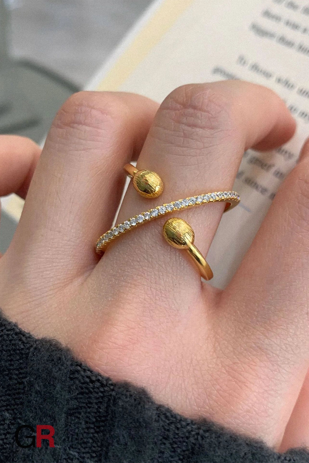 “GlamoROZ Orion Orbit Gold & Silver Chain Ring Jewelry front view on neutral background”