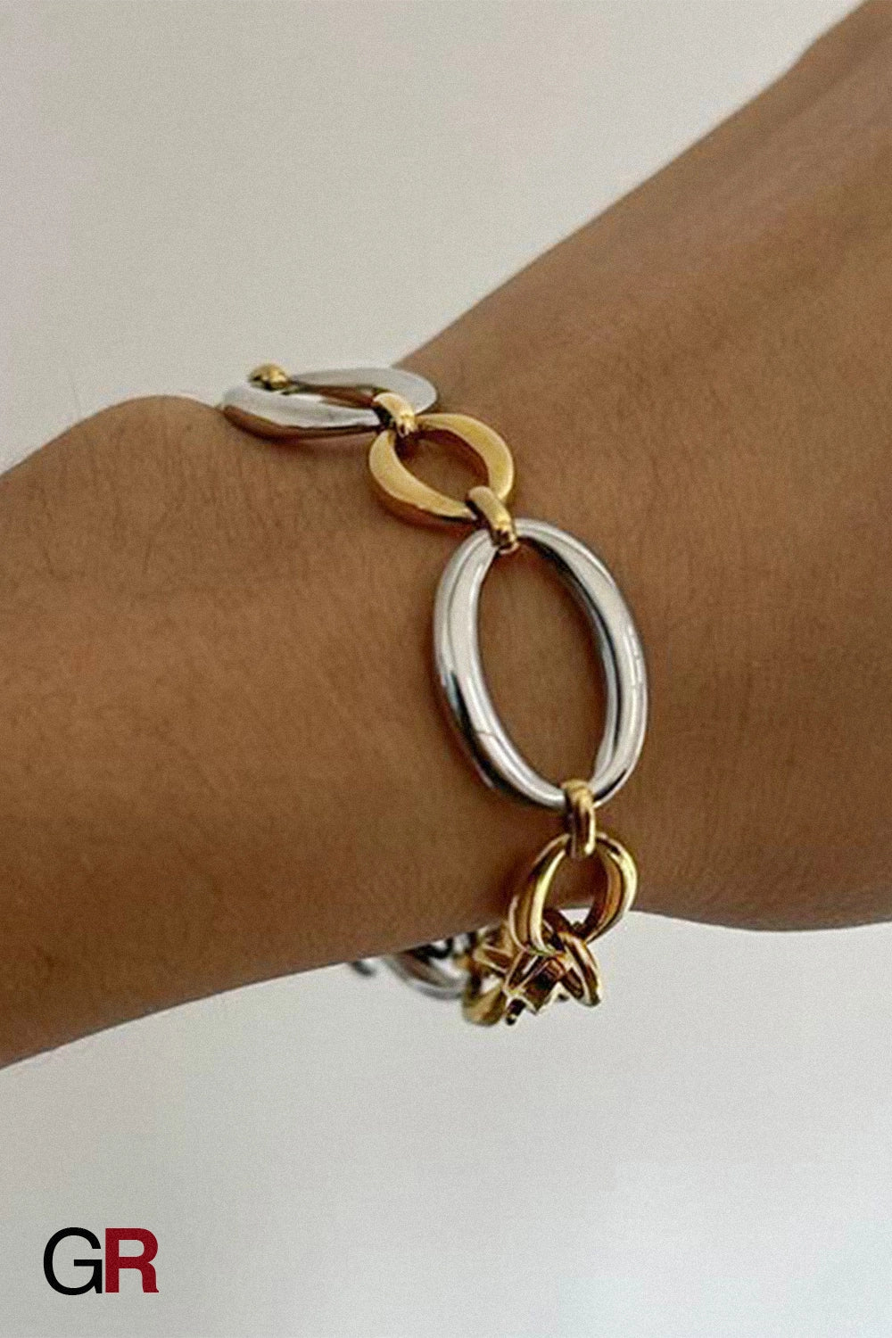 “GlamoROZ Aurora Duo Luminous Link Bracelet Jewelry front view on neutral background”