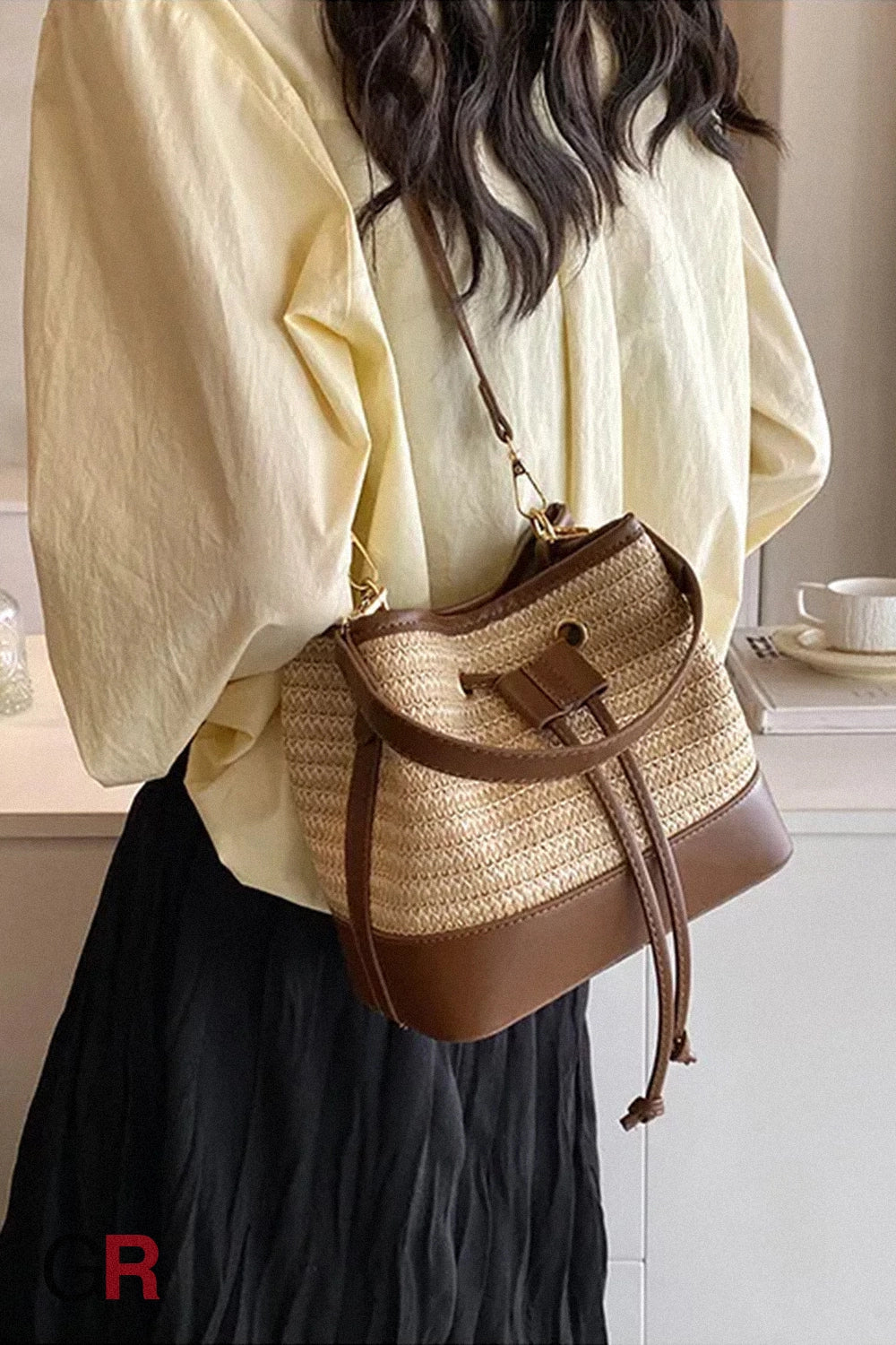 Woven Straw Women's Crossbody Portable Bucket Bag
