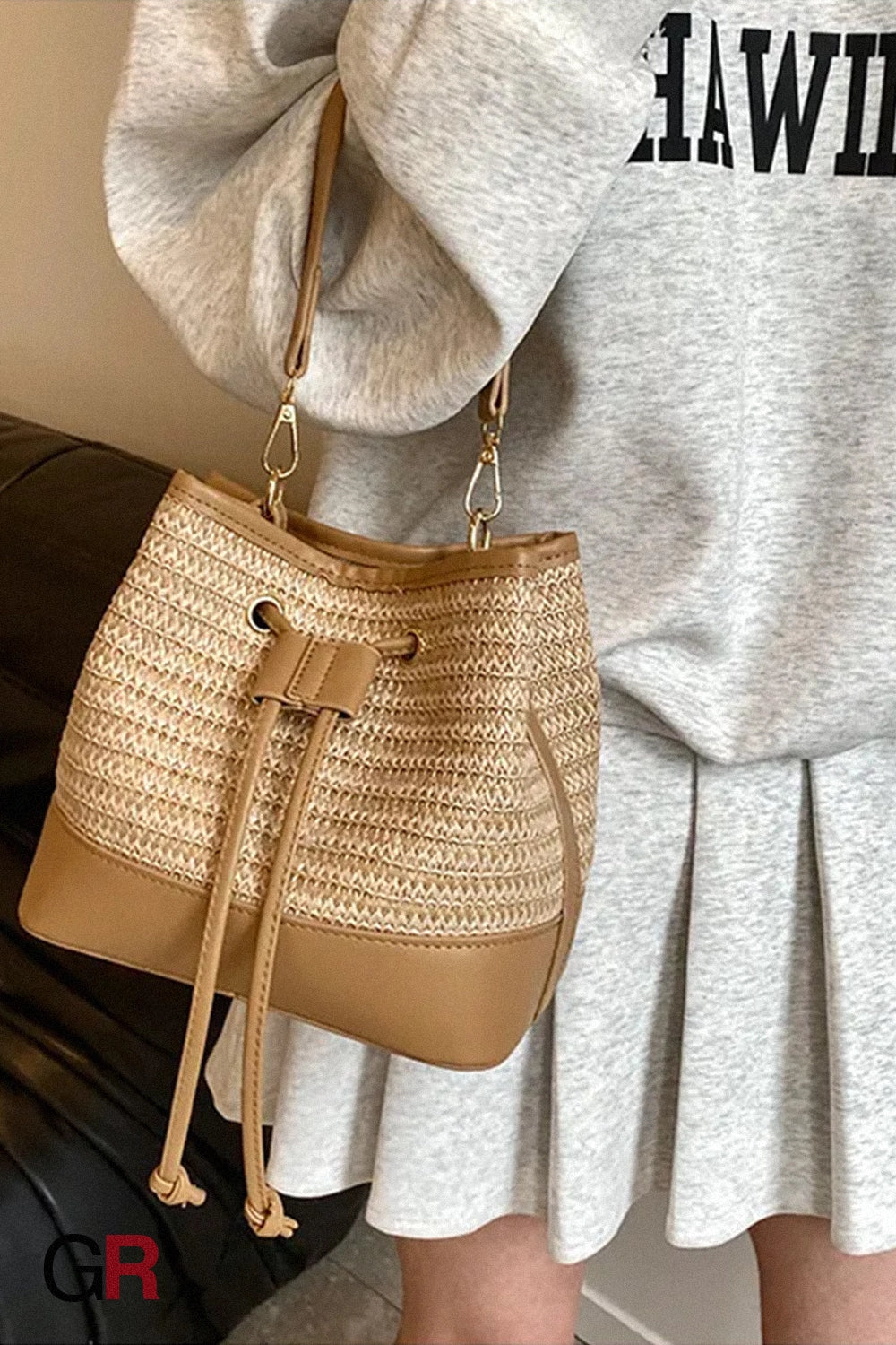 Woven Straw Women's Crossbody Portable Bucket Bag