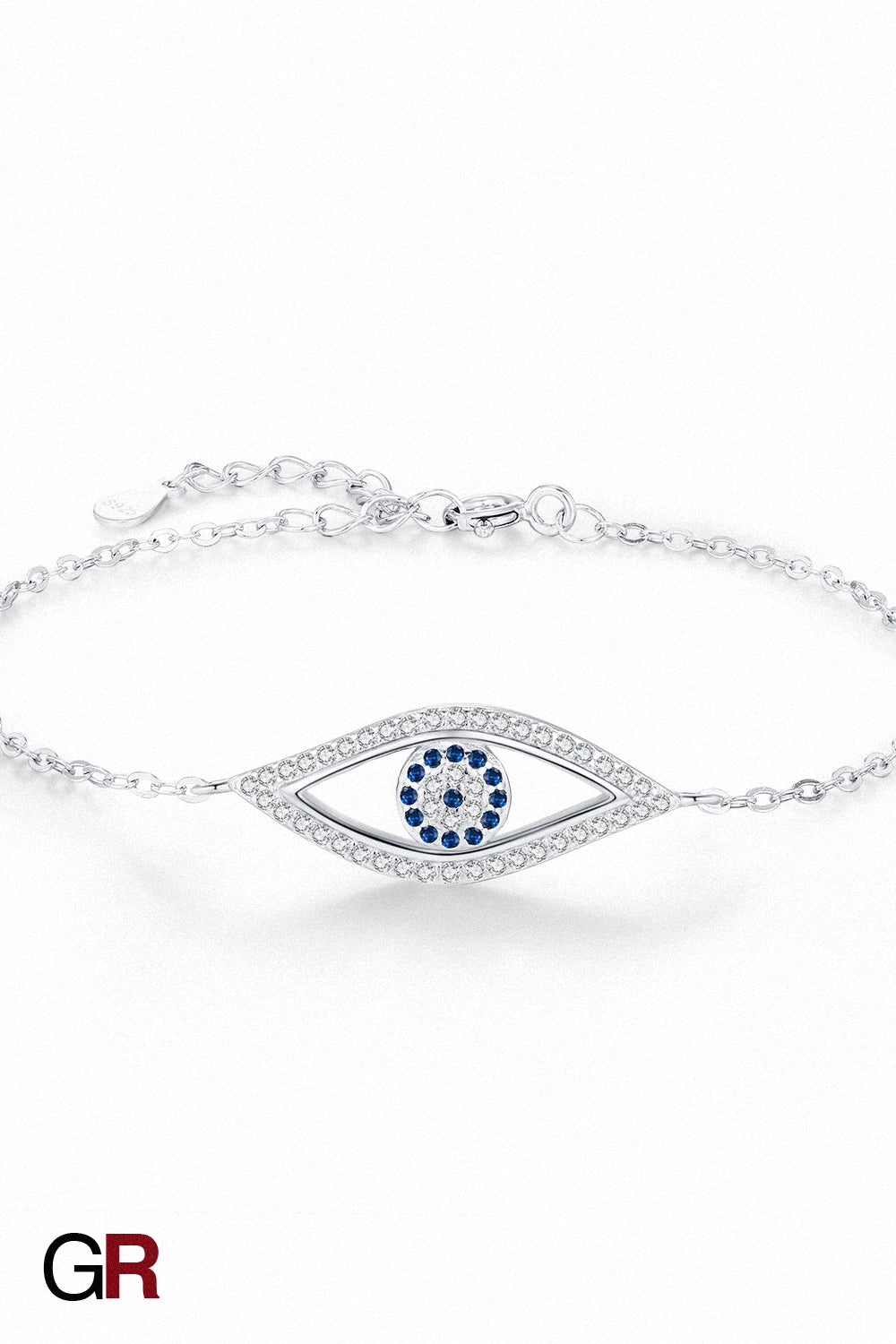 “GlamoROZ Regard Etoile Luminous Silver Eye Charm Bracelet Jewelry silver chain and clasp detail close-up”