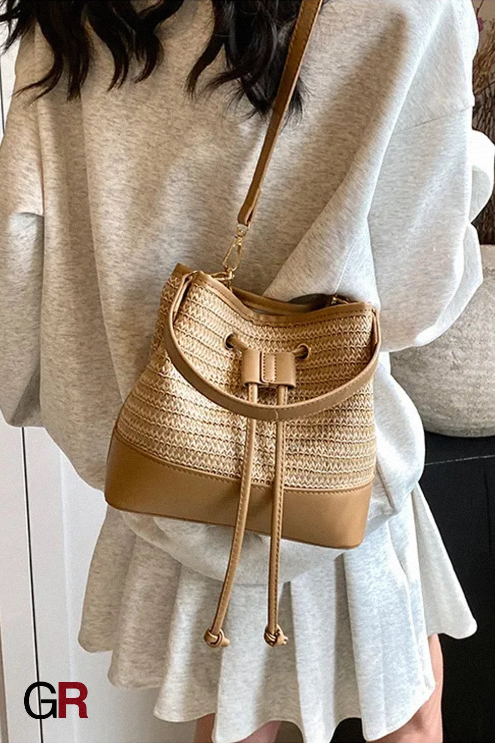 Woven Straw Women's Crossbody Portable Bucket Bag