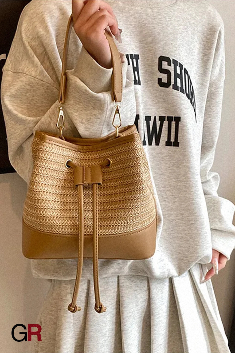 Woven Straw Women's Crossbody Portable Bucket Bag